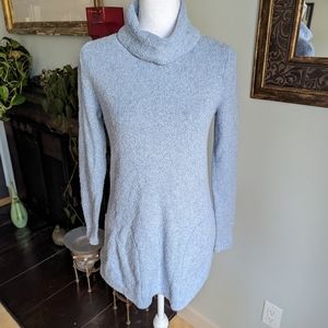 J.Jill Women's XS Light Blue Cowl Turtleneck Long Tunic Textured Terry Sweater